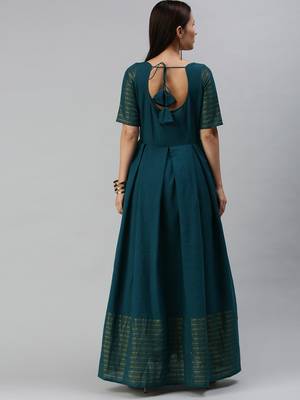 Teal woven cotton maxi-dresses 3