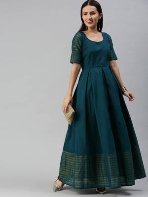 Teal woven cotton maxi-dresses 4