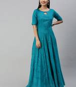 Blue embroidered viscose rayon maxi-dresses