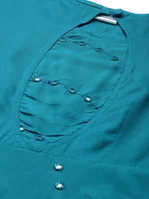 Blue embroidered viscose rayon maxi-dresses 5