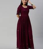 Purple embroidered viscose rayon maxi-dresses