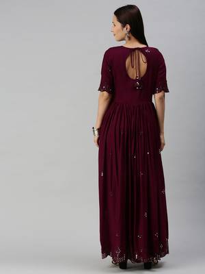 Purple embroidered viscose rayon maxi-dresses 3
