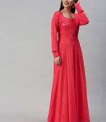 Pink embroidered viscose rayon maxi-dresses