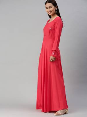Pink embroidered viscose rayon maxi-dresses 2