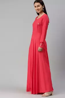 Pink embroidered viscose rayon maxi-dresses