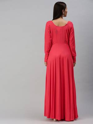 Pink embroidered viscose rayon maxi-dresses 3