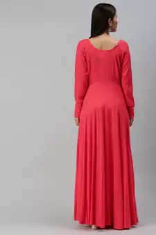 Pink embroidered viscose rayon maxi-dresses