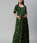 Green printed viscose rayon maxi-dresses