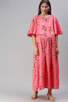 Peach printed cotton maxi-dresses