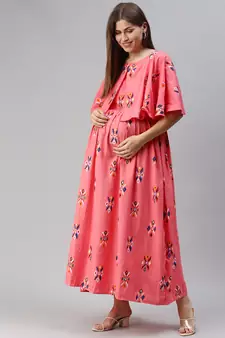 Peach printed cotton maxi-dresses