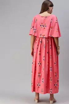 Peach printed cotton maxi-dresses
