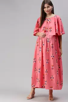 Peach printed cotton maxi-dresses