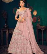 Pastel Pink Multi-thread, Sequins & gota patti Embroidered Georgette Party wear Lehenga Choli