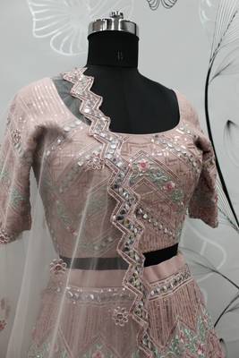 Pastel Pink Multi-thread, Sequins & gota patti Embroidered Georgette Party wear Lehenga Choli 7