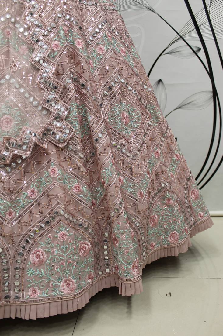 Pastel Pink Multi-thread, Sequins & gota patti Embroidered Georgette Party wear Lehenga Choli