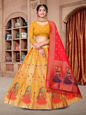 yellow Jequard Semistiched Lehenga Choli With Dupatta Set 1