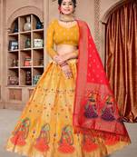 yellow Jequard Semistiched Lehenga Choli With Dupatta Set