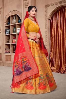 yellow Jequard Semistiched Lehenga Choli With Dupatta Set 3