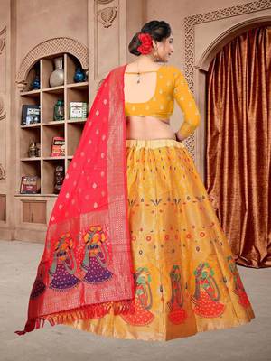 yellow Jequard Semistiched Lehenga Choli With Dupatta Set 4
