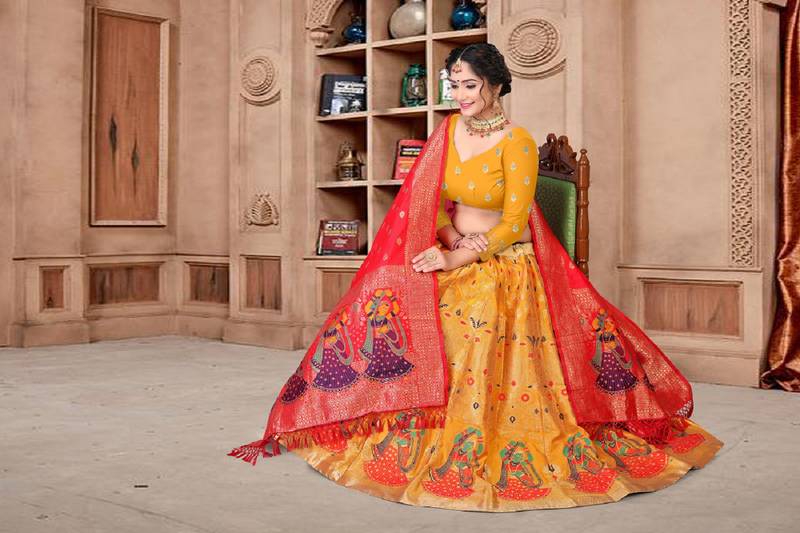 yellow Jequard Semistiched Lehenga Choli With Dupatta Set