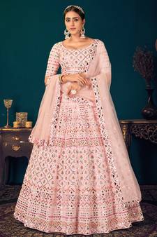 Powder Pink Multi-thread with gota patti Embroidered Georgette Semi-stitched Lehenga