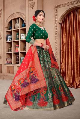 Green Jequard Semistiched Lehenga Choli With Dupatta Set 3