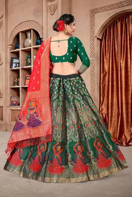Green Jequard Semistiched Lehenga Choli With Dupatta Set 4