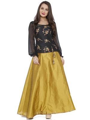 Yellow printed polyester skirts 4