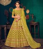 Lime Green Multi-thread with gota patti Embroidered Georgette Semi Stitched Lehenga