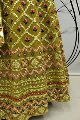 Lime Green Multi-thread with gota patti Embroidered Georgette Semi Stitched Lehenga 8