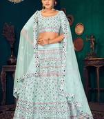 Sky blue Multi-thread with gota patti Embroidered Georgette Wedding & Party Lehenga