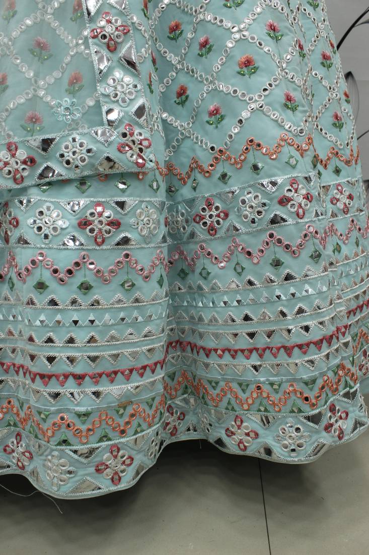 Sky blue Multi-thread with gota patti Embroidered Georgette Wedding & Party Lehenga