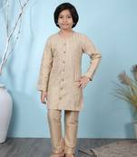 Beige embroidered banarasi silk boys-kurta &-pyjama