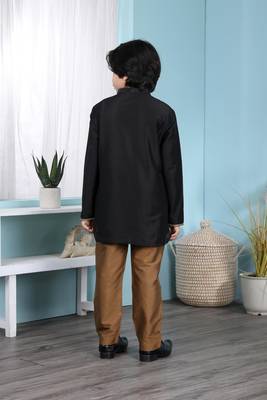 Black embroidered cotton silk boys-kurta &-pyjama 4