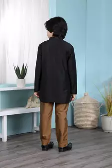 Black embroidered cotton silk boys-kurta &-pyjama