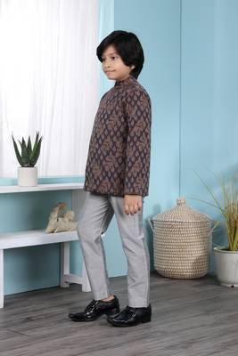 Brown printed banarasi silk boys-sherwani 2