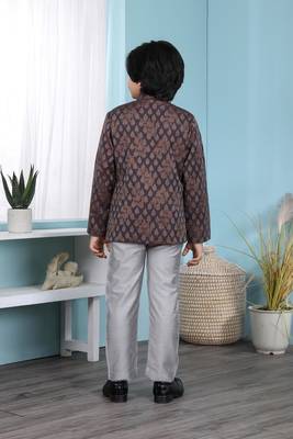 Brown printed banarasi silk boys-sherwani 4