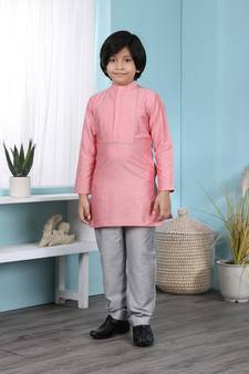 Pink plain cotton silk boys-kurta &-pyjama
