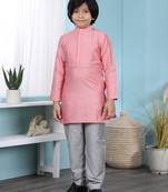 Pink plain cotton silk boys-kurta &-pyjama
