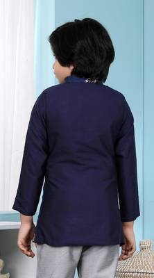 Blue embroidered jacquard boys-sherwani 4