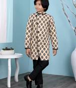 Beige printed banarasi silk boys-sherwani