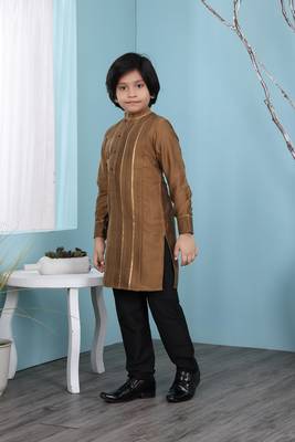 Brown plain cotton silk boys-kurta &-pyjama 2