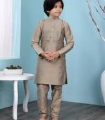 Brown plain cotton silk boys-kurta &-pyjama