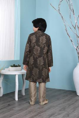 Brown printed banarasi silk boys-sherwani 4