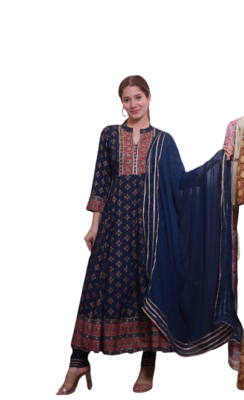 RF 1212 Navy Blue Kurti Pant Duptta 1