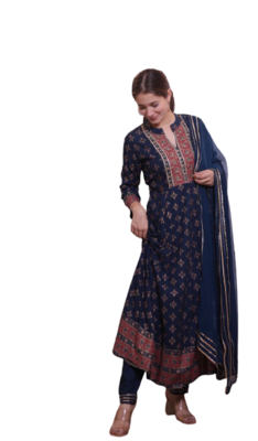 RF 1212 Navy Blue Kurti Pant Duptta 5