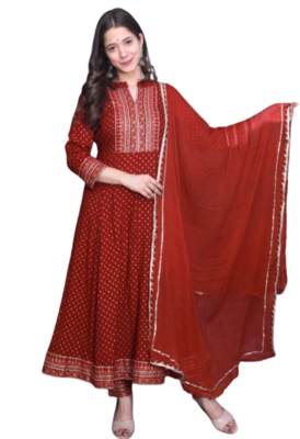 RF 1214 Red Kurti Pant Duptta 1