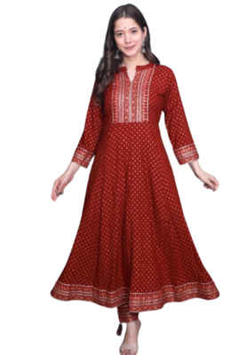 RF 1214 Red Kurti Pant Duptta 2
