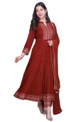 RF 1214 Red Kurti Pant Duptta 3