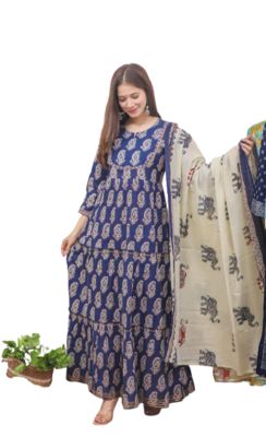Navy Blue Kurti Pant Duptta 1